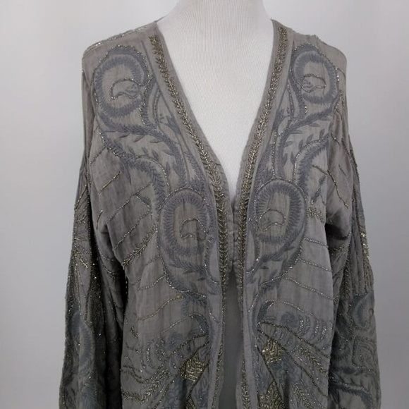 Zara Sweaters - New Zara Medium Kimono Cardigan Gray Beaded Long